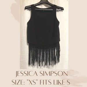 Cute Jessica Simpson black tank top with strands. Super comfortable and classy